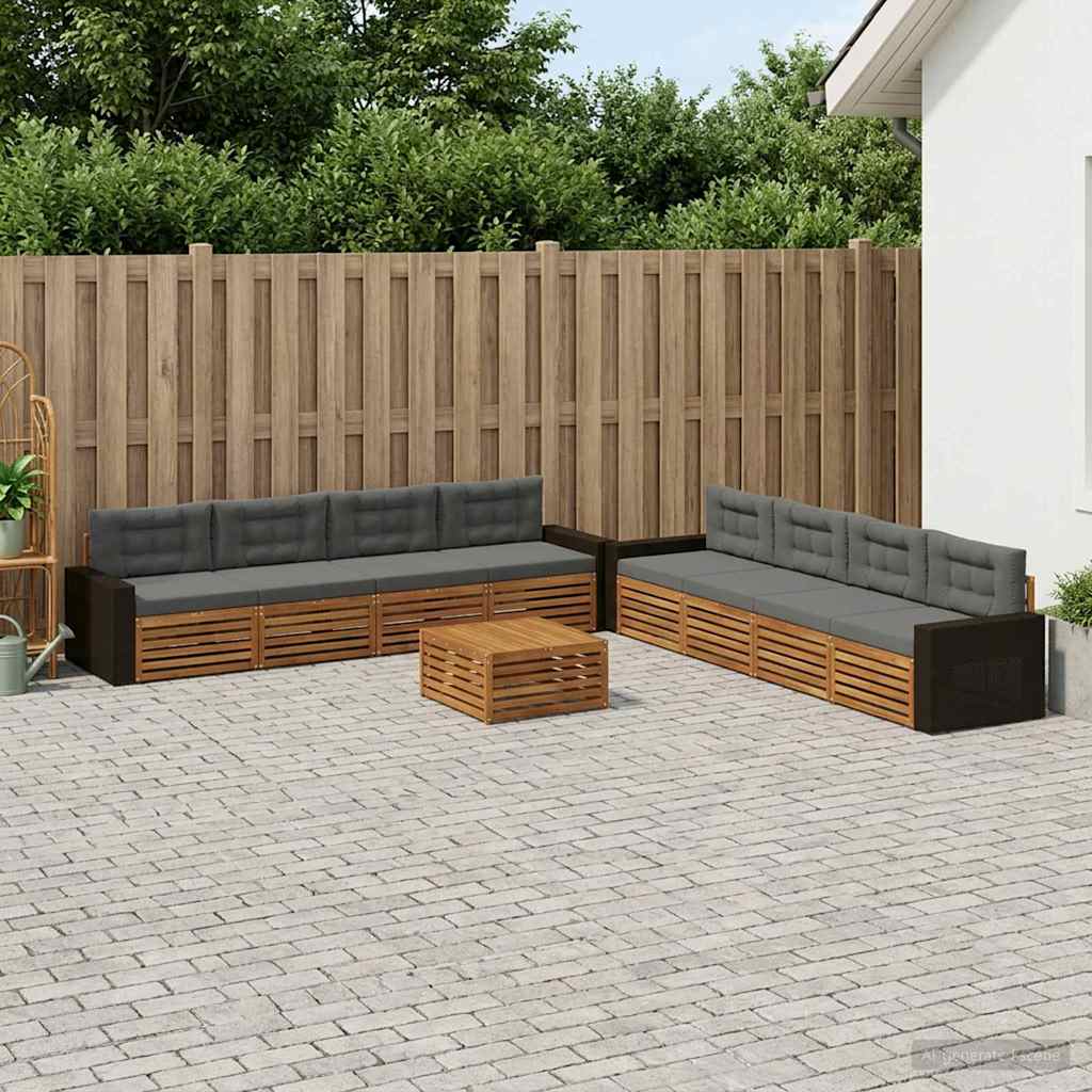 Outdoor-Sofagarnitur 9 stk. Natur und Anthrazit Polyester