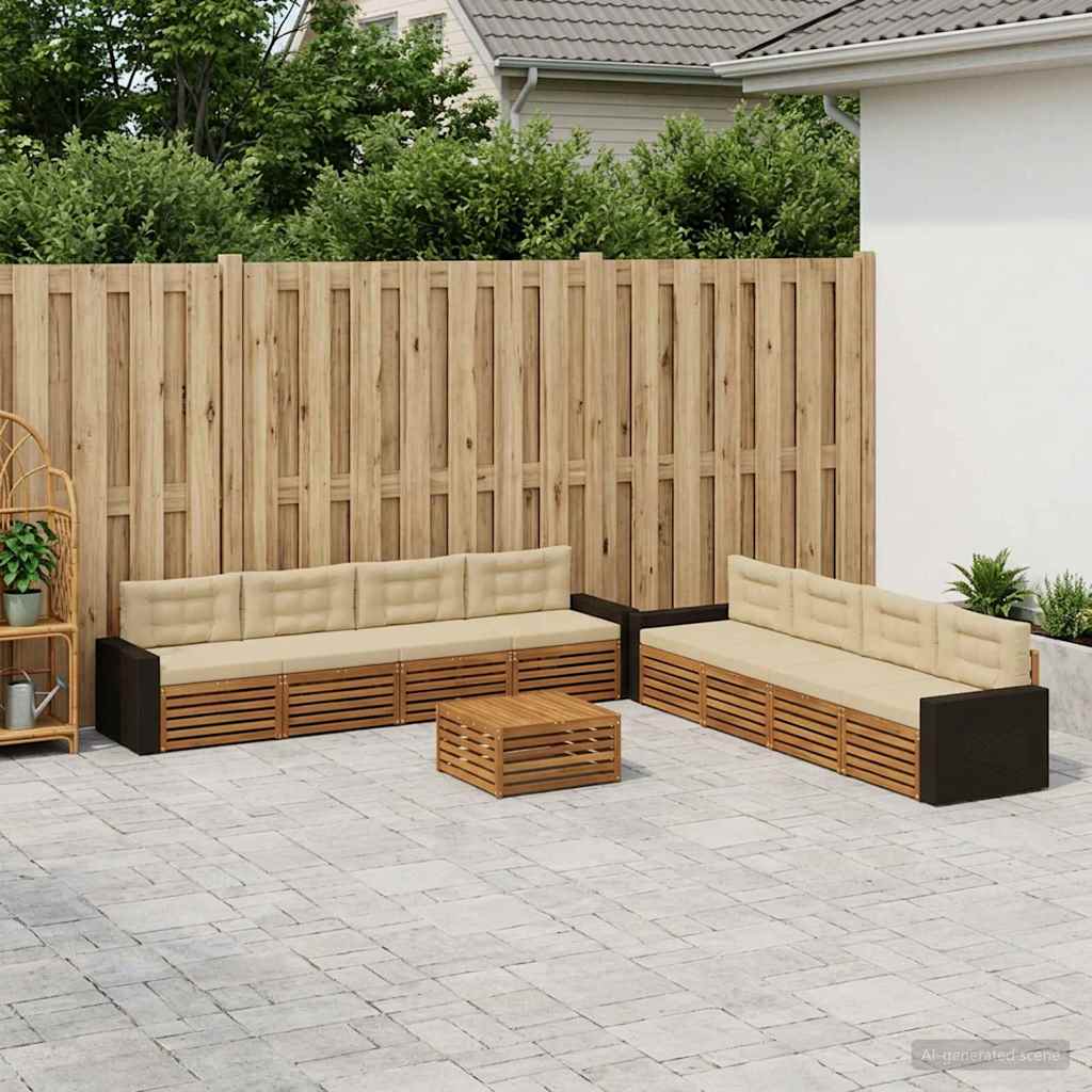 Outdoor-Sofagarnitur mit Kissen 9 pcs Natur und Beige Polyester