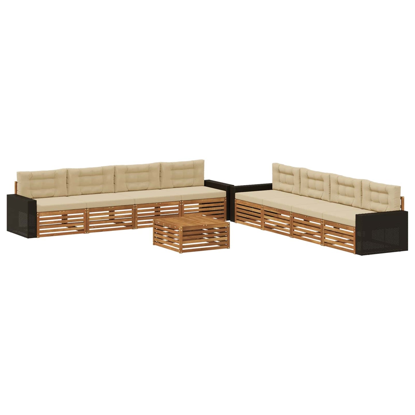 Outdoor-Sofagarnitur mit Kissen 9 pcs Natur und Beige Polyester