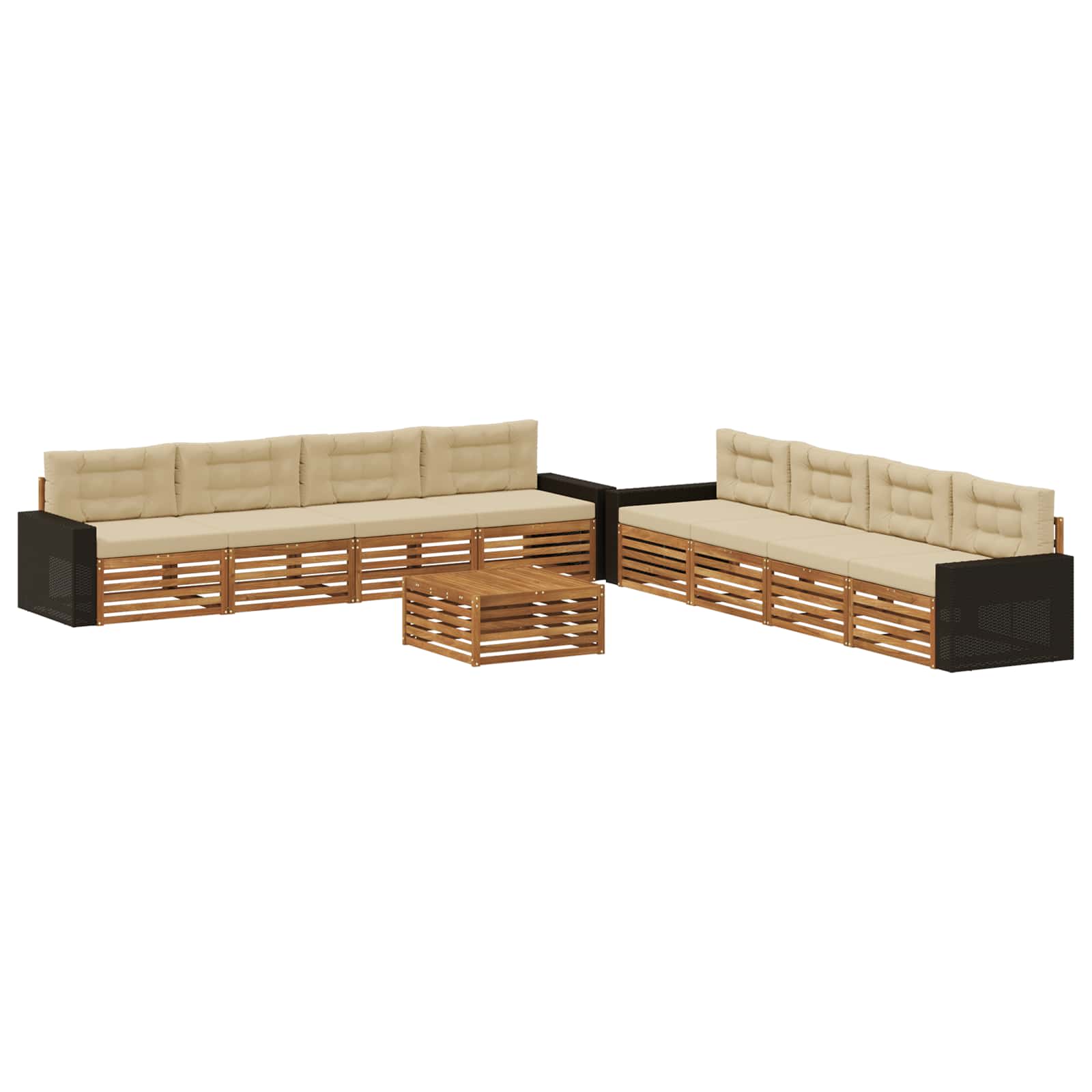 Outdoor-Sofagarnitur mit Kissen 9 pcs Natur und Beige Polyester