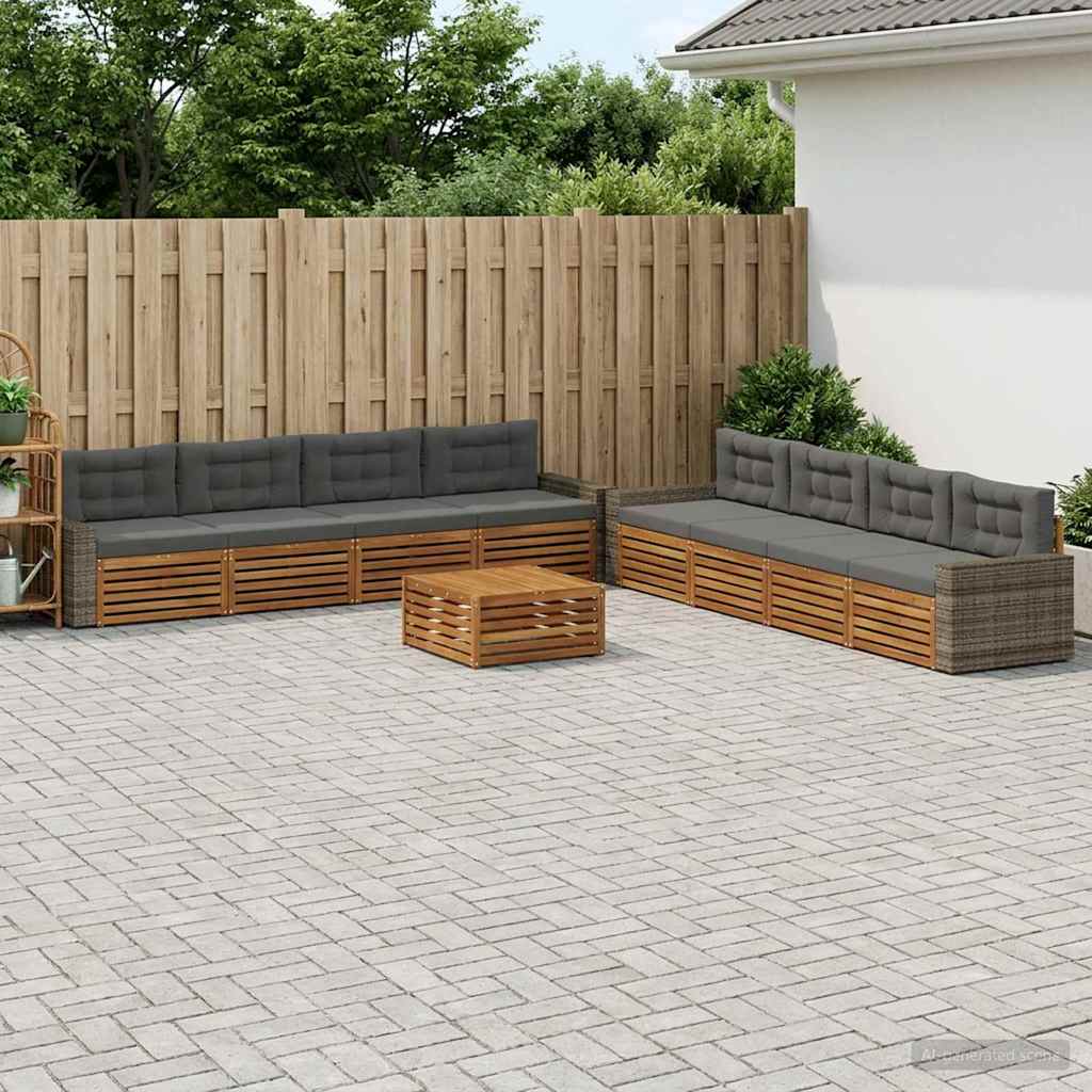 Outdoor-Sofagarnitur 9 stk. Natur und Anthrazit Polyester