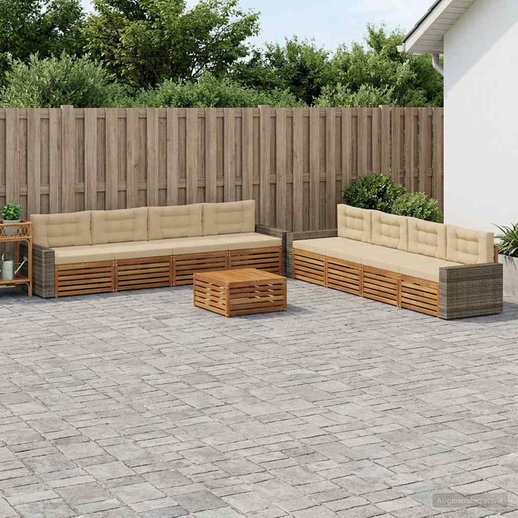 Outdoor-Sofagarnitur mit Kissen 9 pcs Natur und Beige Polyester