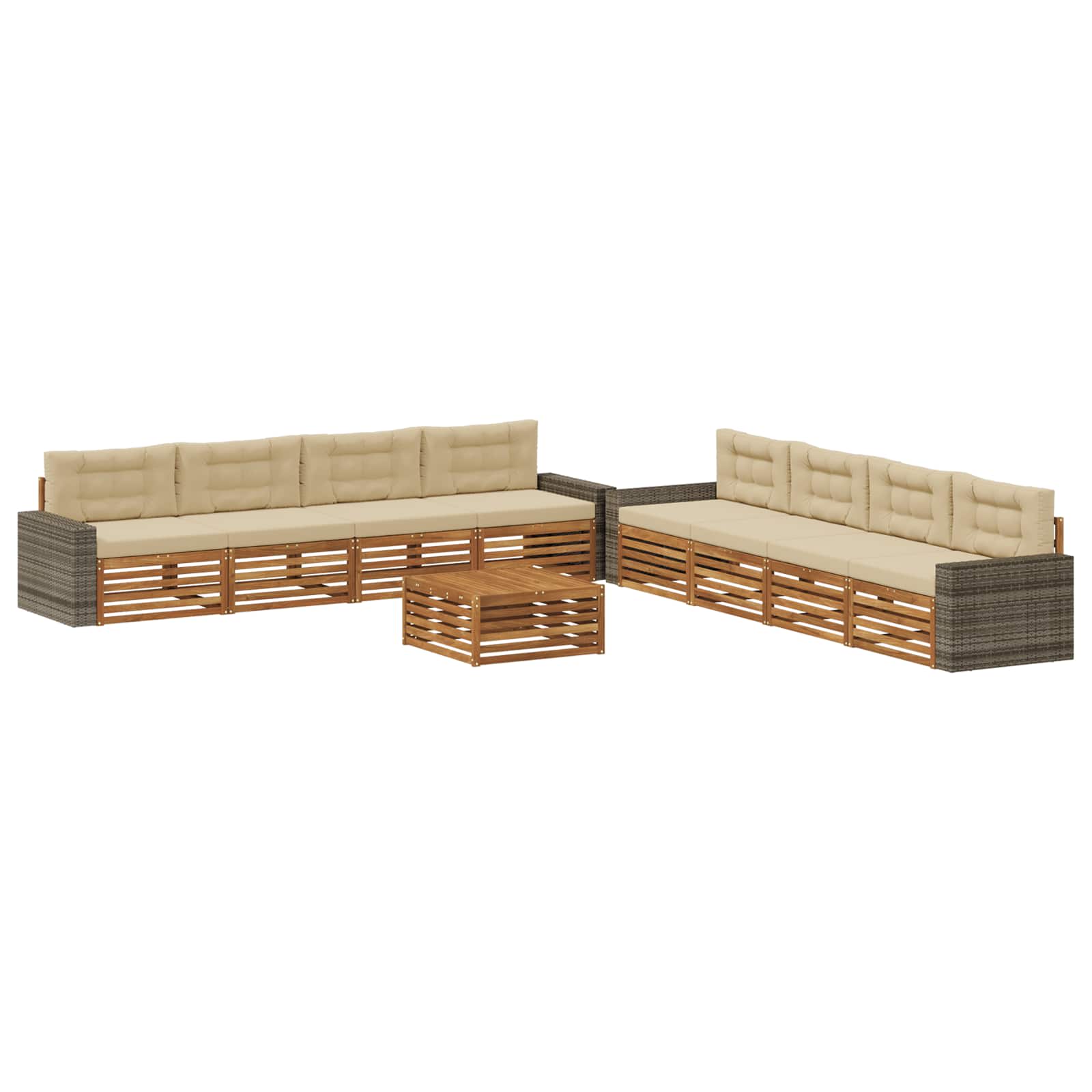 Outdoor-Sofagarnitur mit Kissen 9 pcs Natur und Beige Polyester