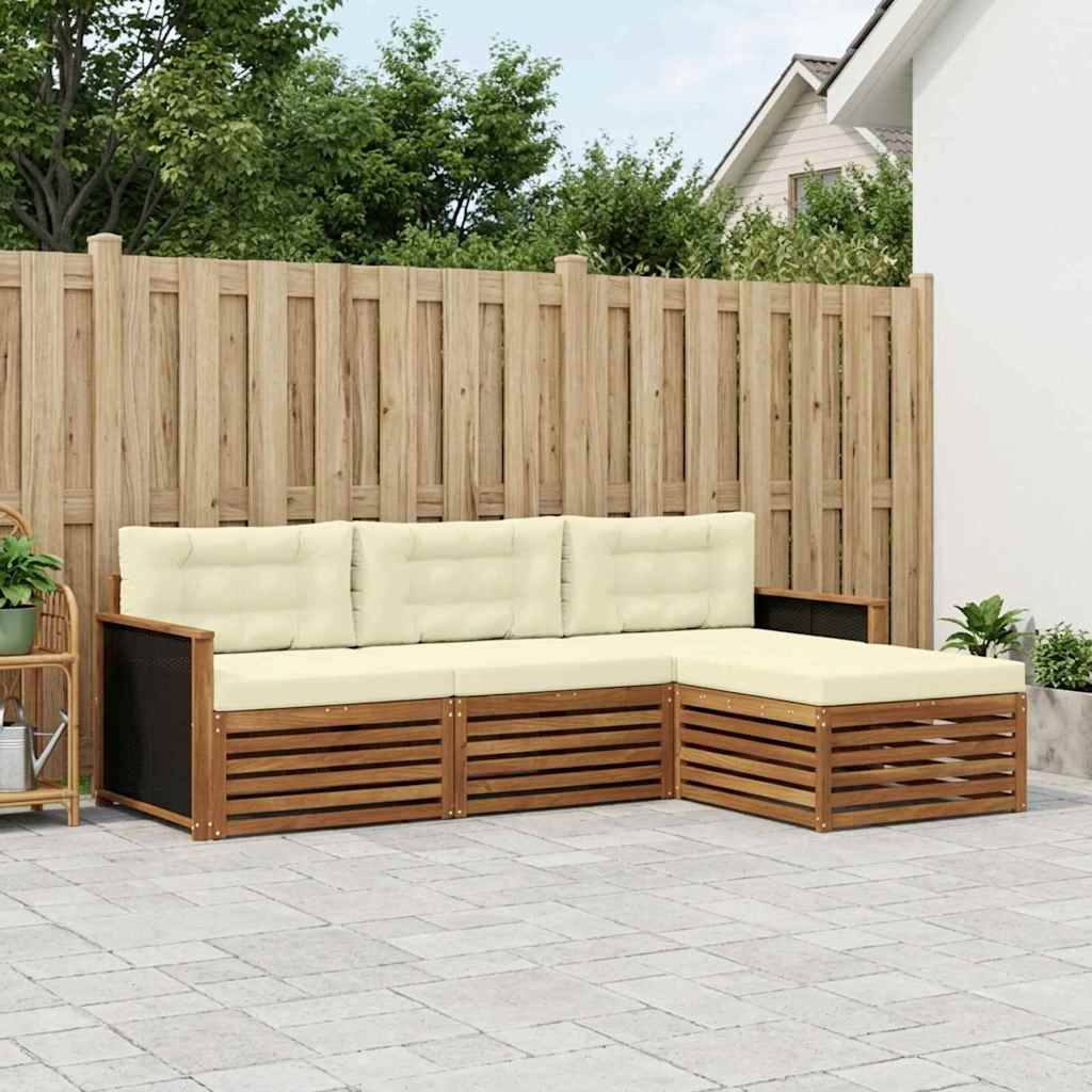 Outdoor-Sofagarnitur mit Kissen 4 pcs Natur und Creme Polyester
