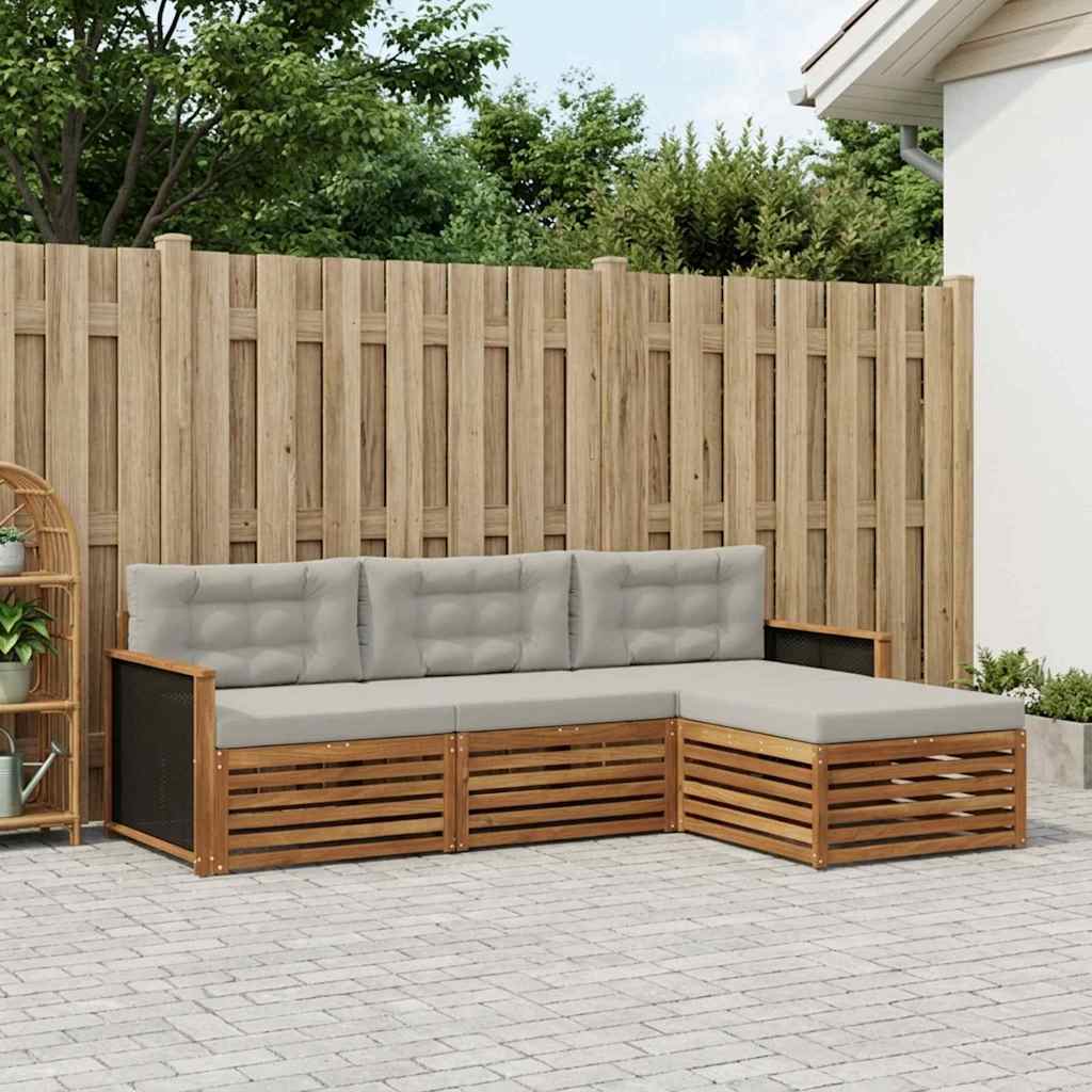 Outdoor-Sofagarnitur 4 stk. Natur und Hellgrau Polyester