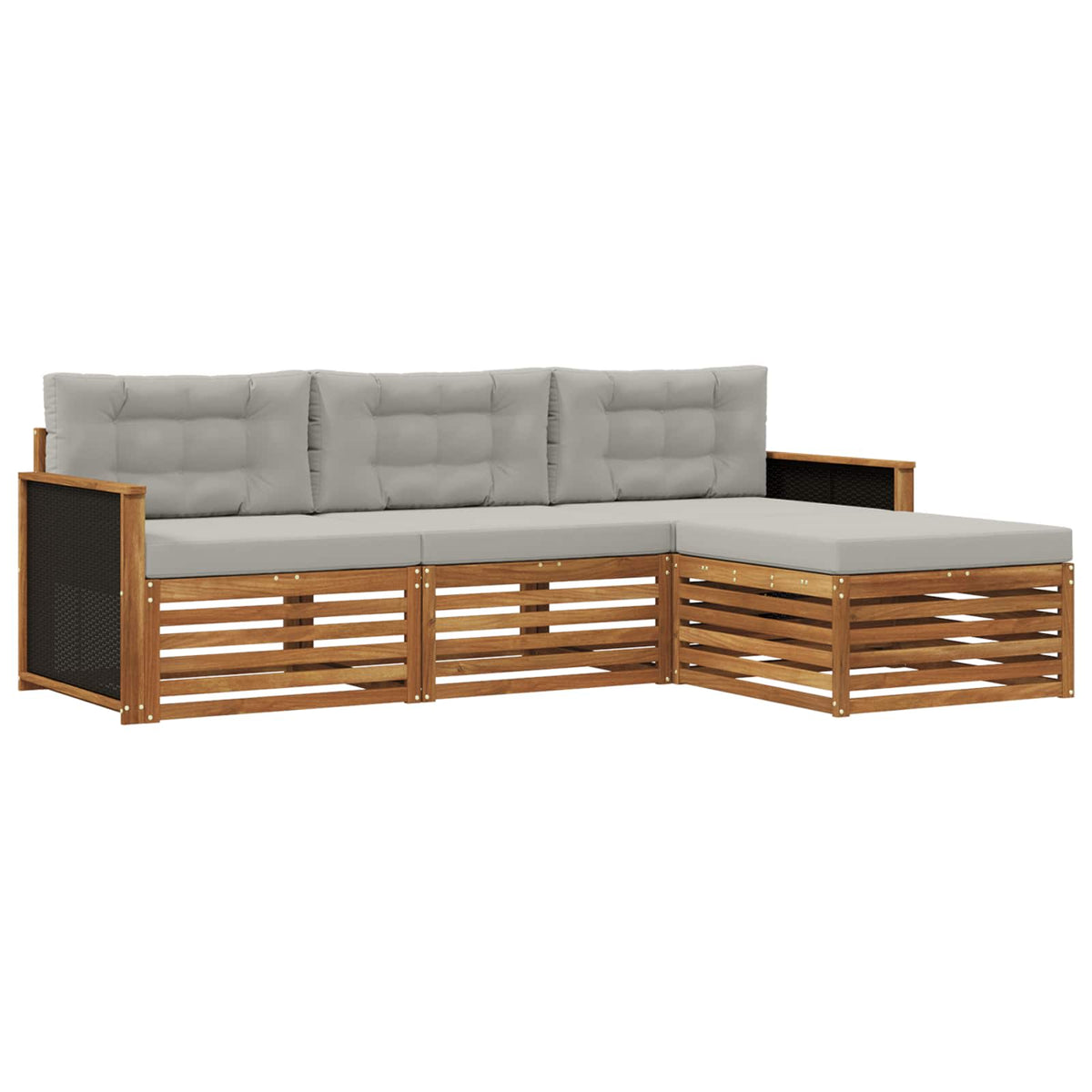 Outdoor-Sofagarnitur 4 stk. Natur und Hellgrau Polyester
