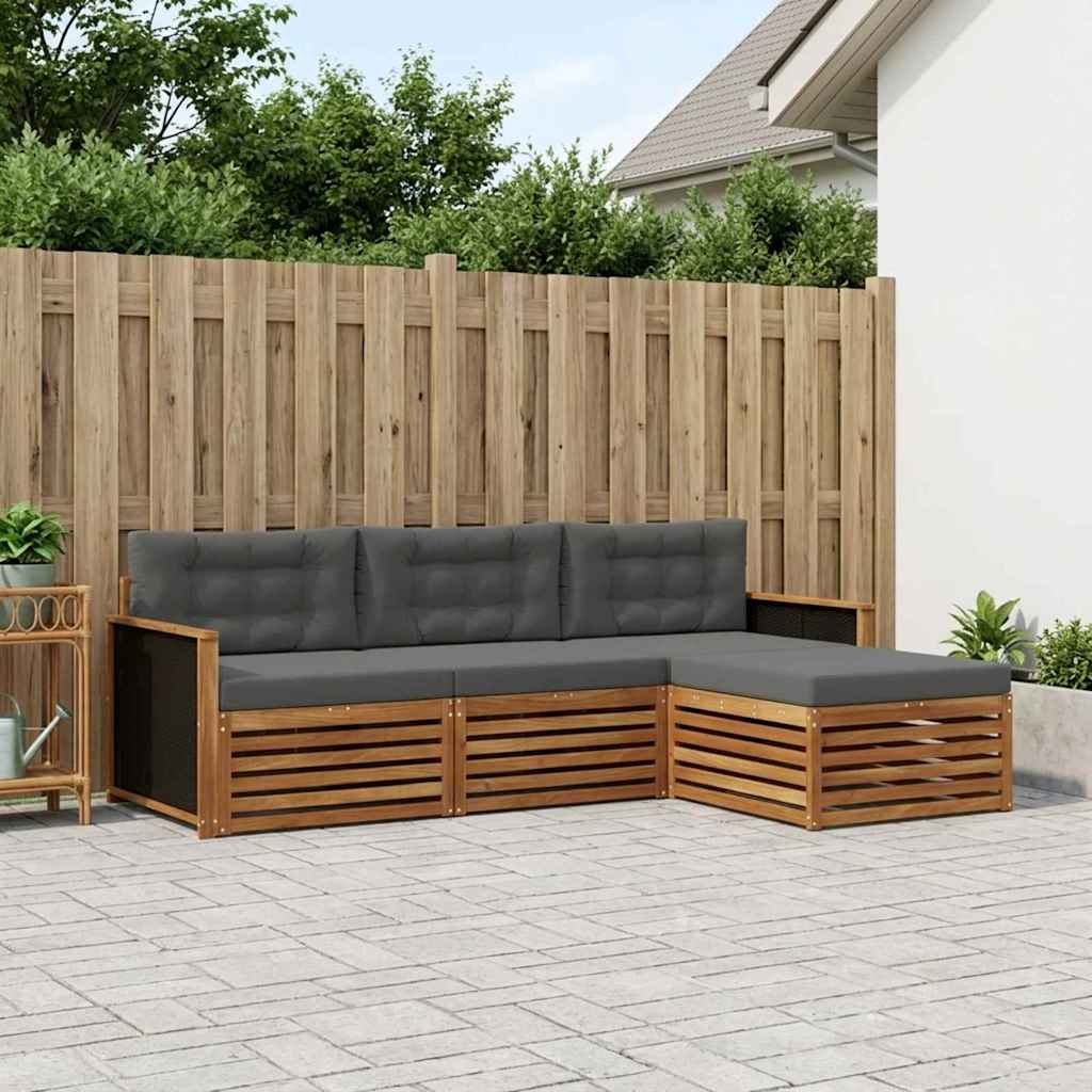 Outdoor-Sofagarnitur 4 stk. Natur und Anthrazit Polyester