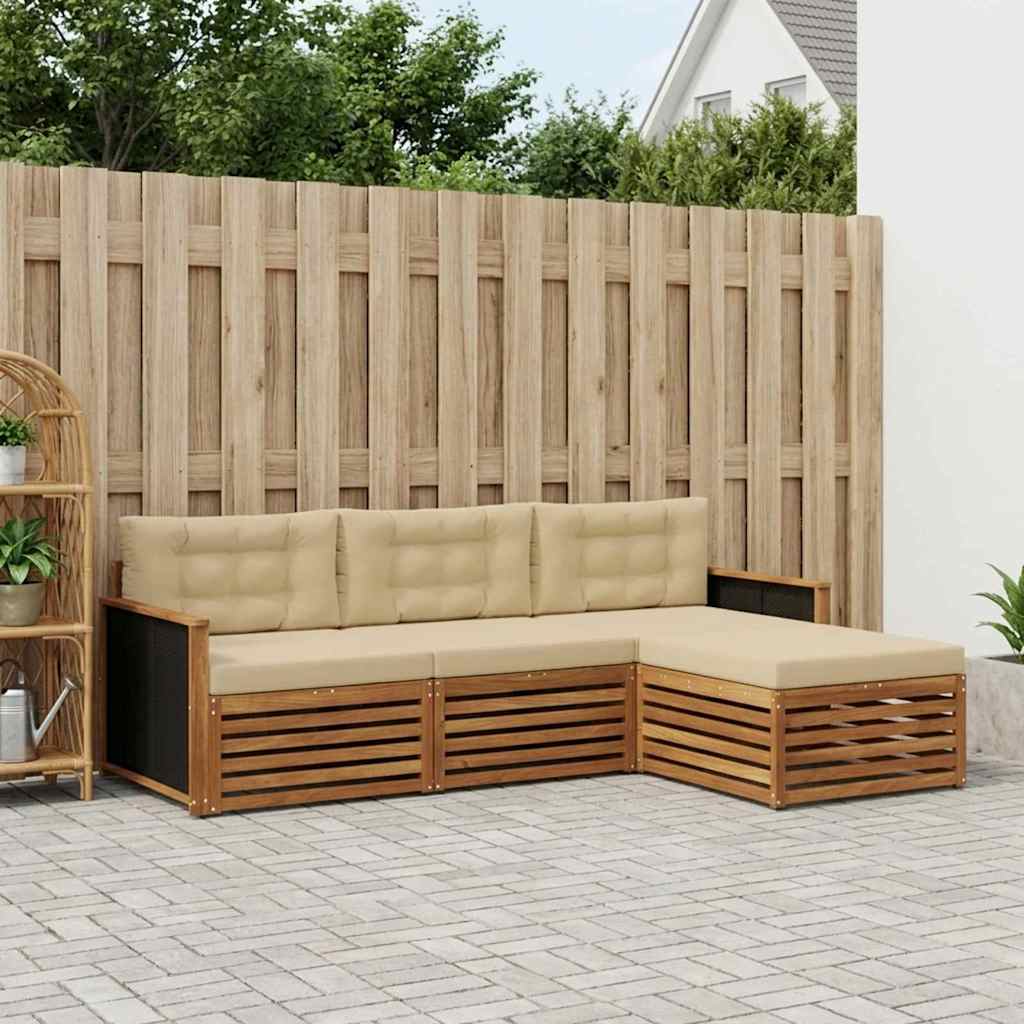 Outdoor-Sofagarnitur mit Kissen 4 pcs Natur und Beige Polyester