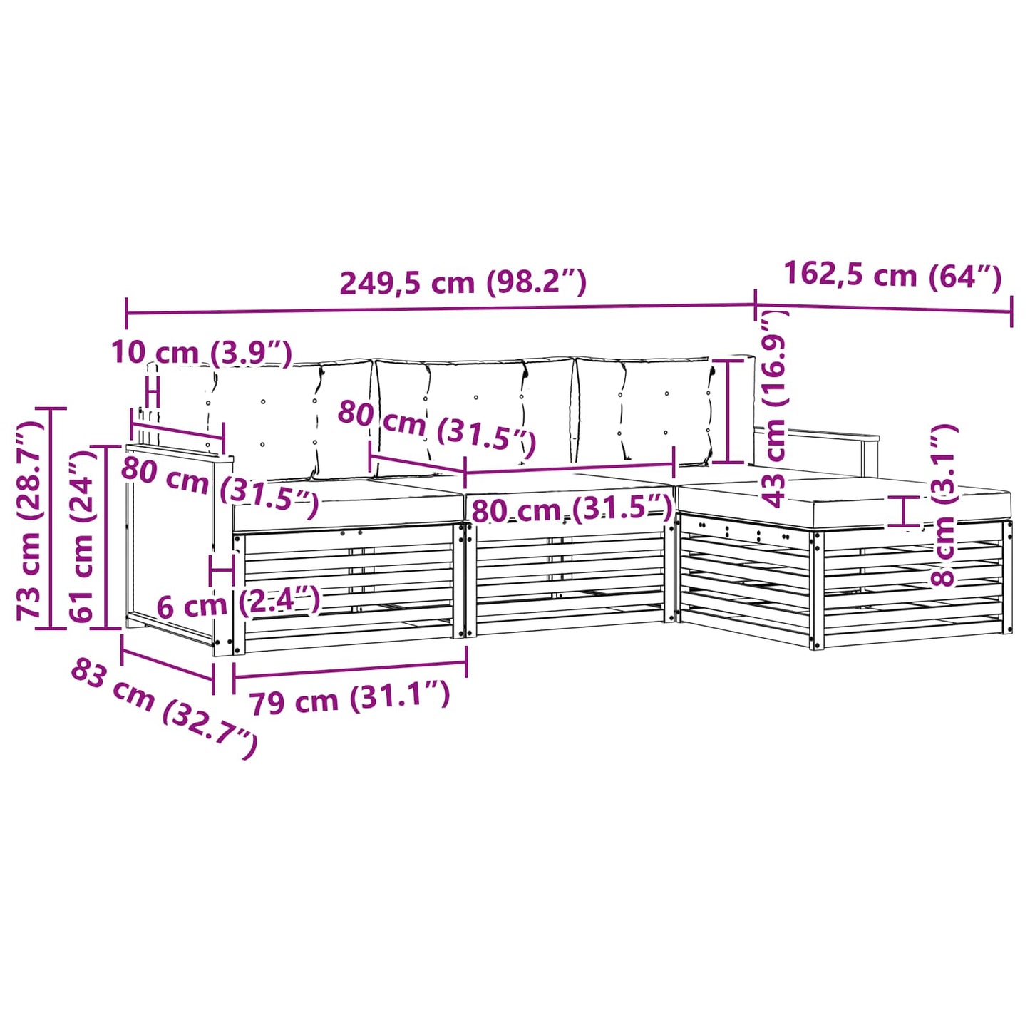 Outdoor-Sofagarnitur Natur und Creme 249,5 x 162,5 x 73 cm