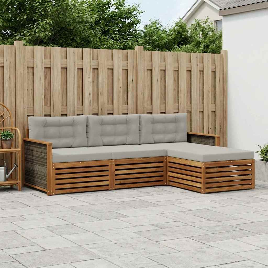 Outdoor-Sofagarnitur mit Kissen Natürlich und Hellgrau