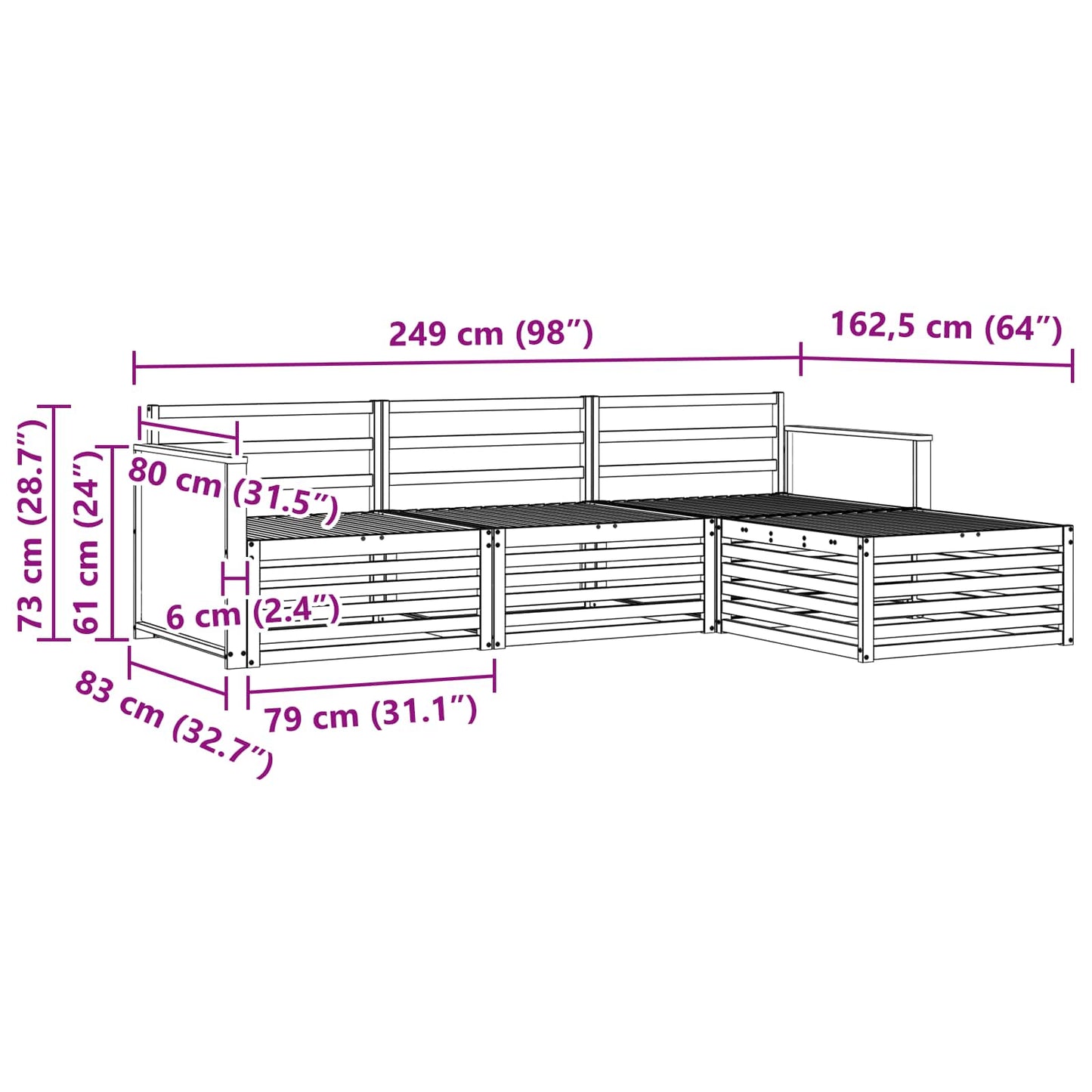 Outdoor-Sofagarnitur Natur 249 x 162,5 x 73 cm