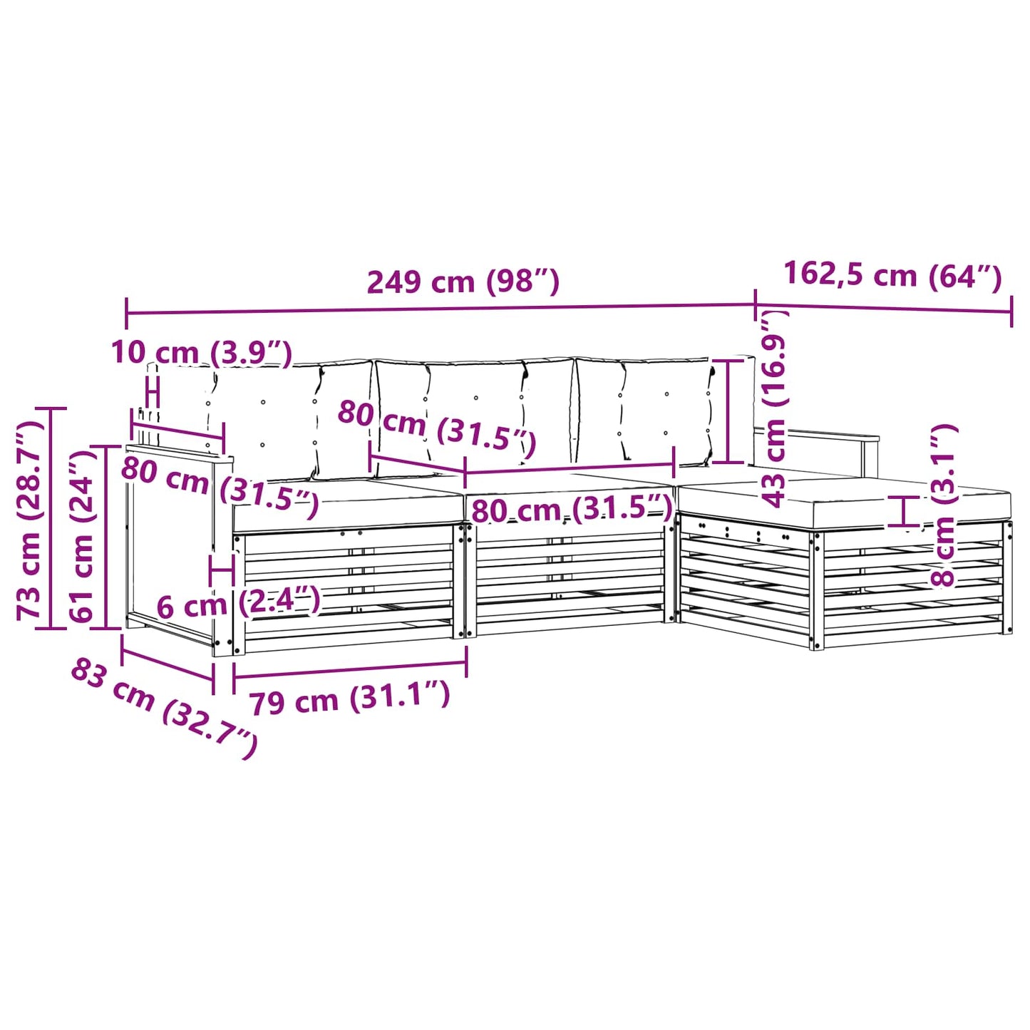 Outdoor-Sofagarnitur Natur und Creme 249 x 162,5 x 73 cm