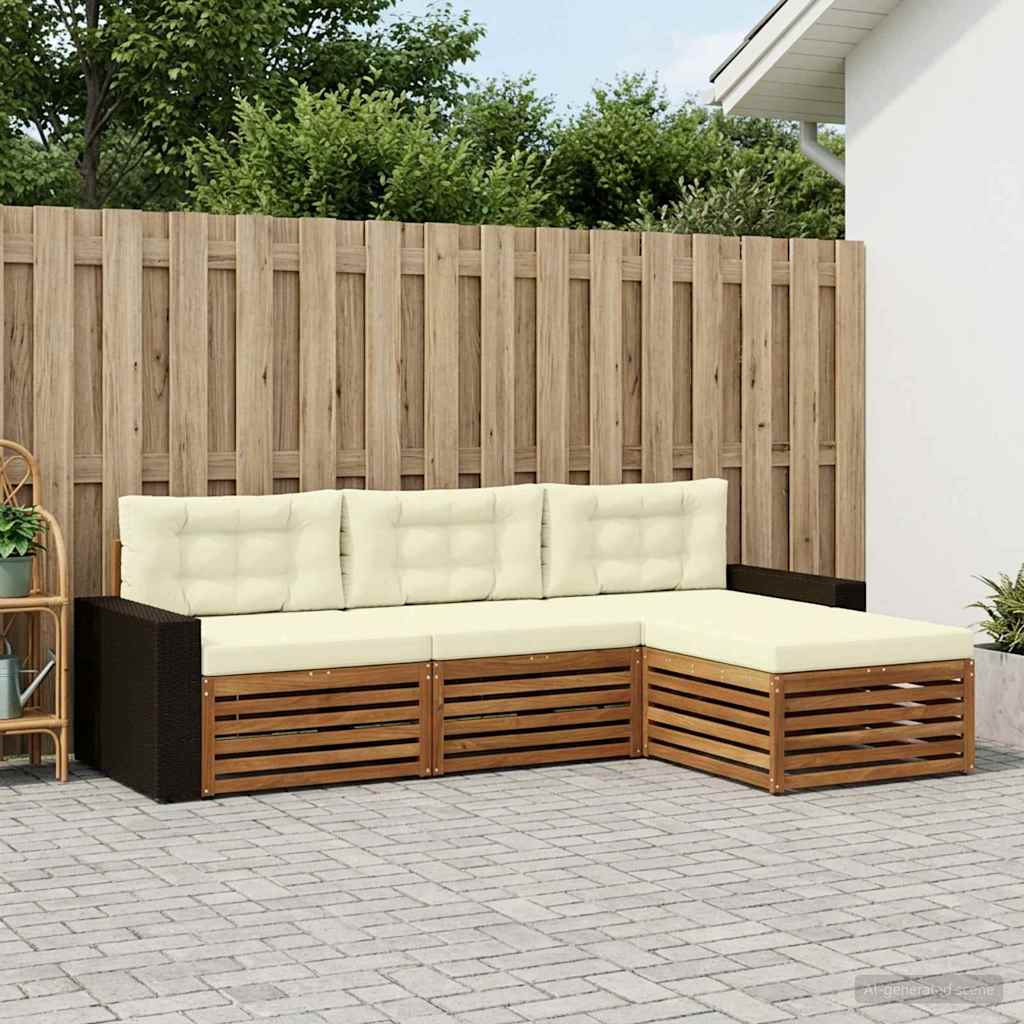 Outdoor-Sofagarnitur 4 stk. Natur und Creme Polyester