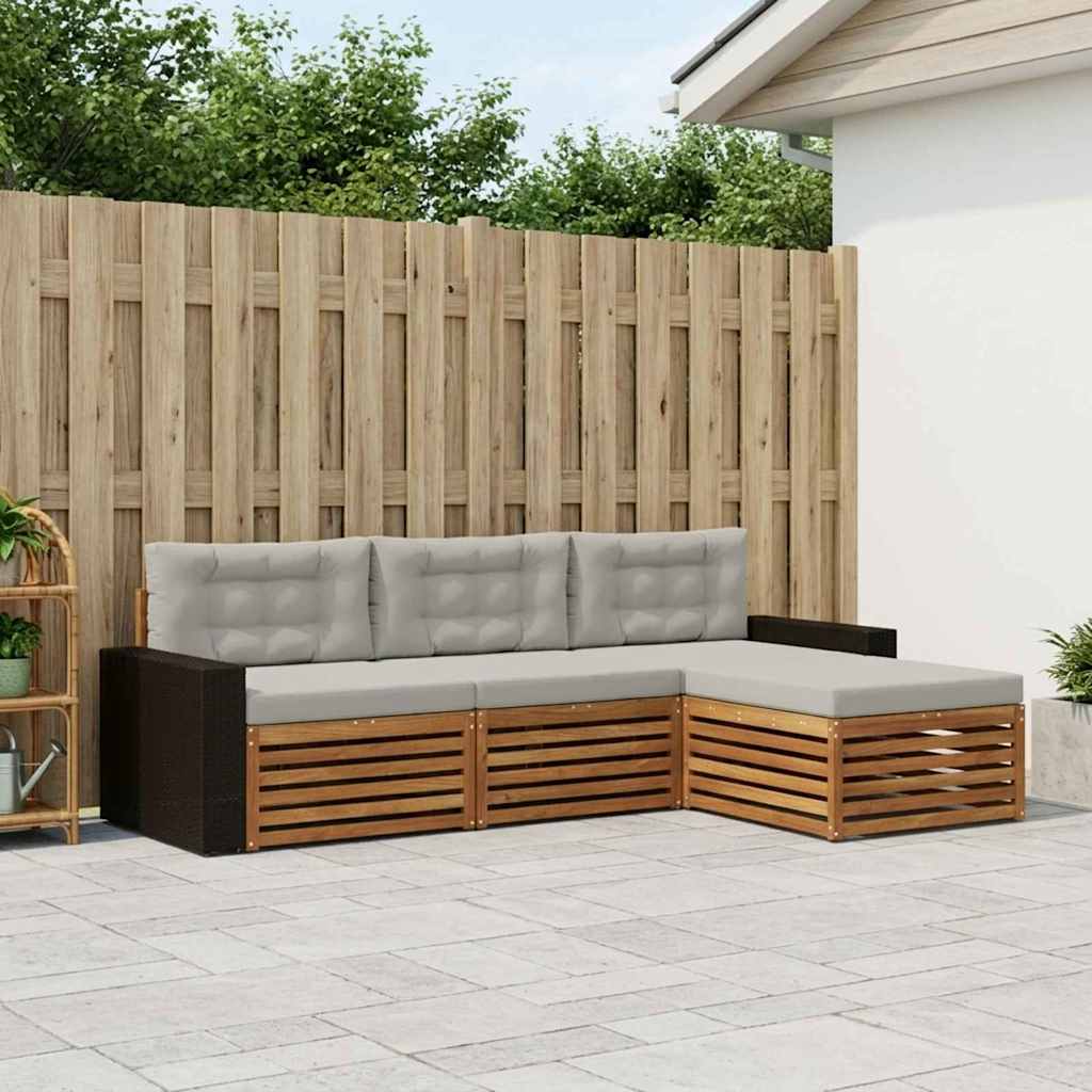 Outdoor-Sofagarnitur 4 stk. Natur und Hellgrau Polyester