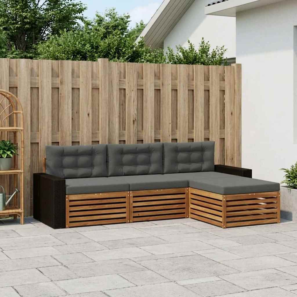 Outdoor-Sofagarnitur 4 pcs Natur und Anthrazit Polyester