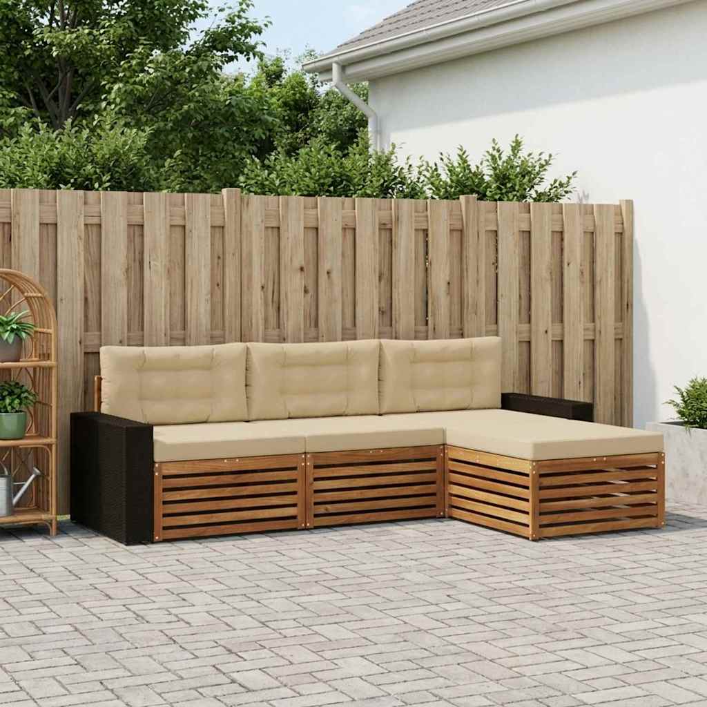 Outdoor-Sofagarnitur 4 stk. Natur und Beige Polyester