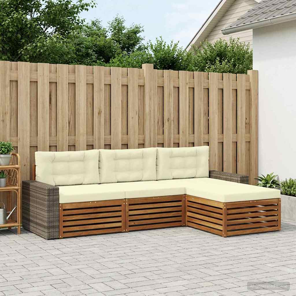 Outdoor-Sofagarnitur 4 stk. Natur und Creme Polyester