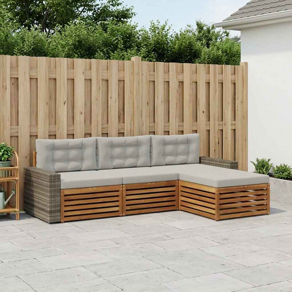 Outdoor-Sofagarnitur 4 stk. Natur und Hellgrau Polyester