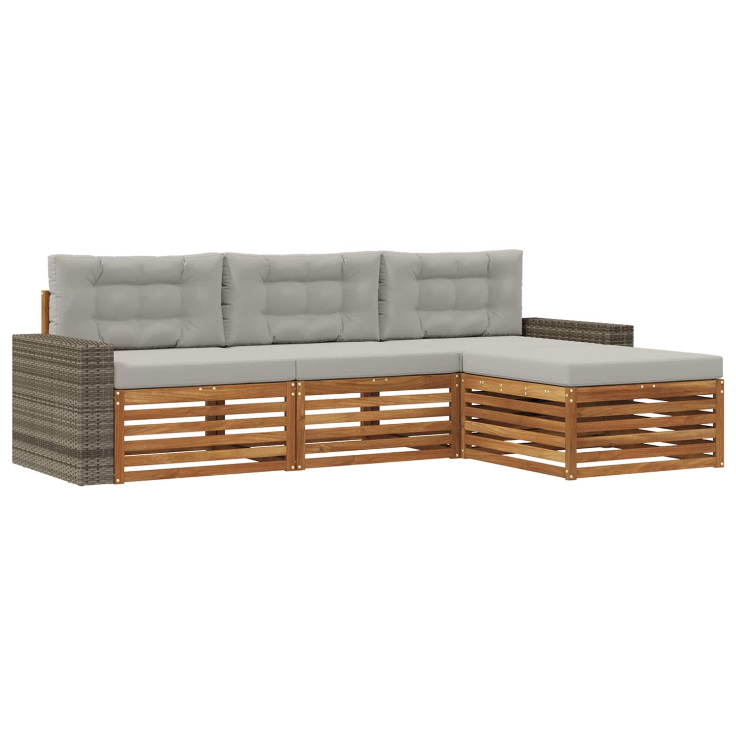 Outdoor-Sofagarnitur 4 pcs Natürlich und Hellgrau Polyester