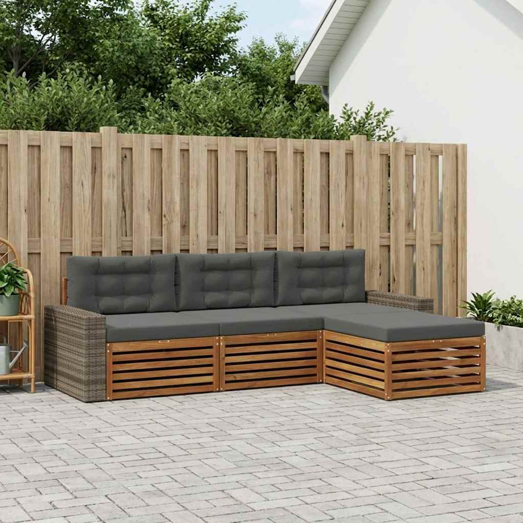 Outdoor-Sofagarnitur 4 pcs Natur und Anthrazit Polyester