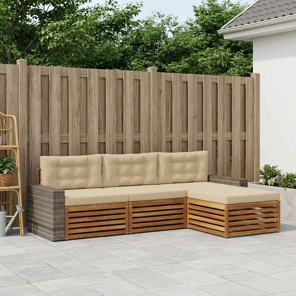 Outdoor-Sofagarnitur 4 stk. Natur und Beige Polyester