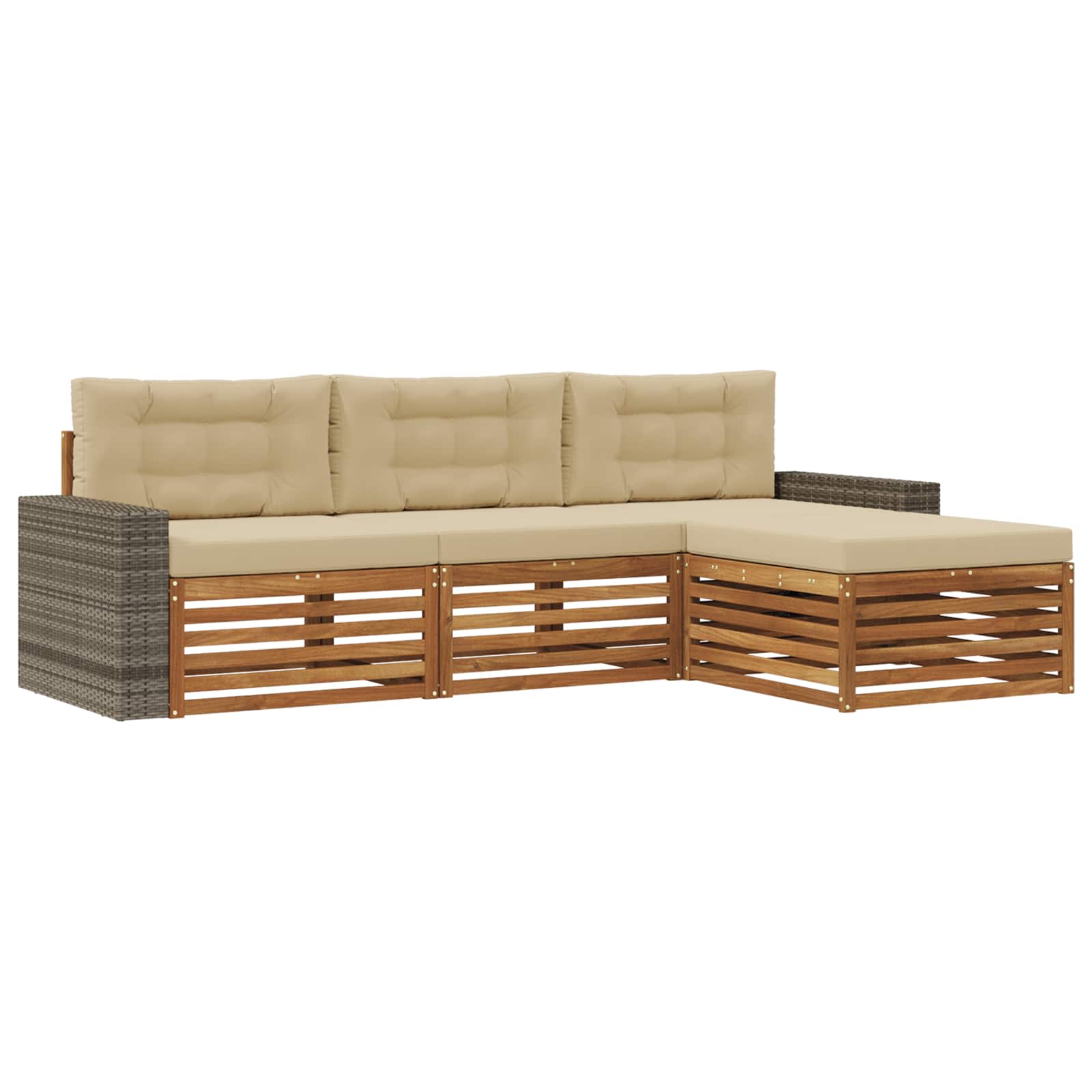 Outdoor-Sofagarnitur 4 stk. Natur und Beige Polyester