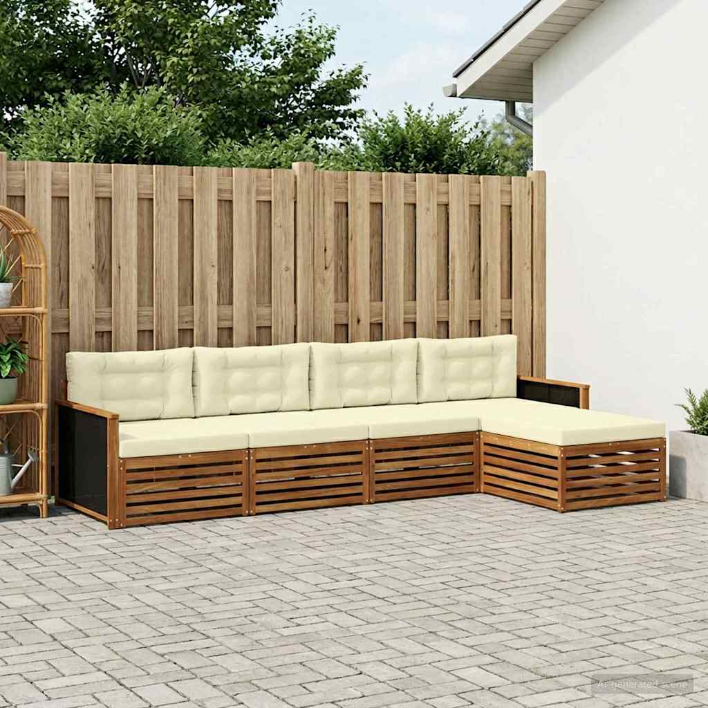 Outdoor-Sofagarnitur mit Kissen 5 pcs Natur und Creme Polyester