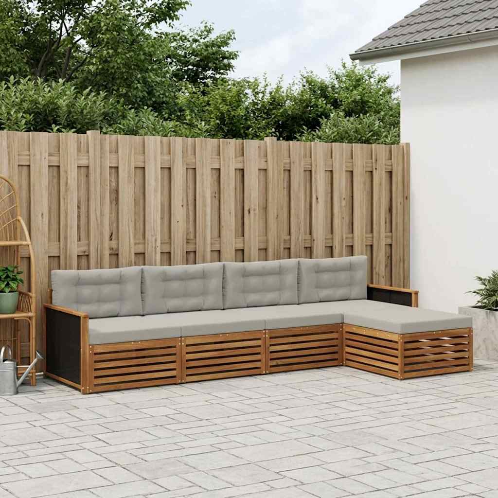 Outdoor-Sofagarnitur 5 pcs Natürlich und Hellgrau Polyester