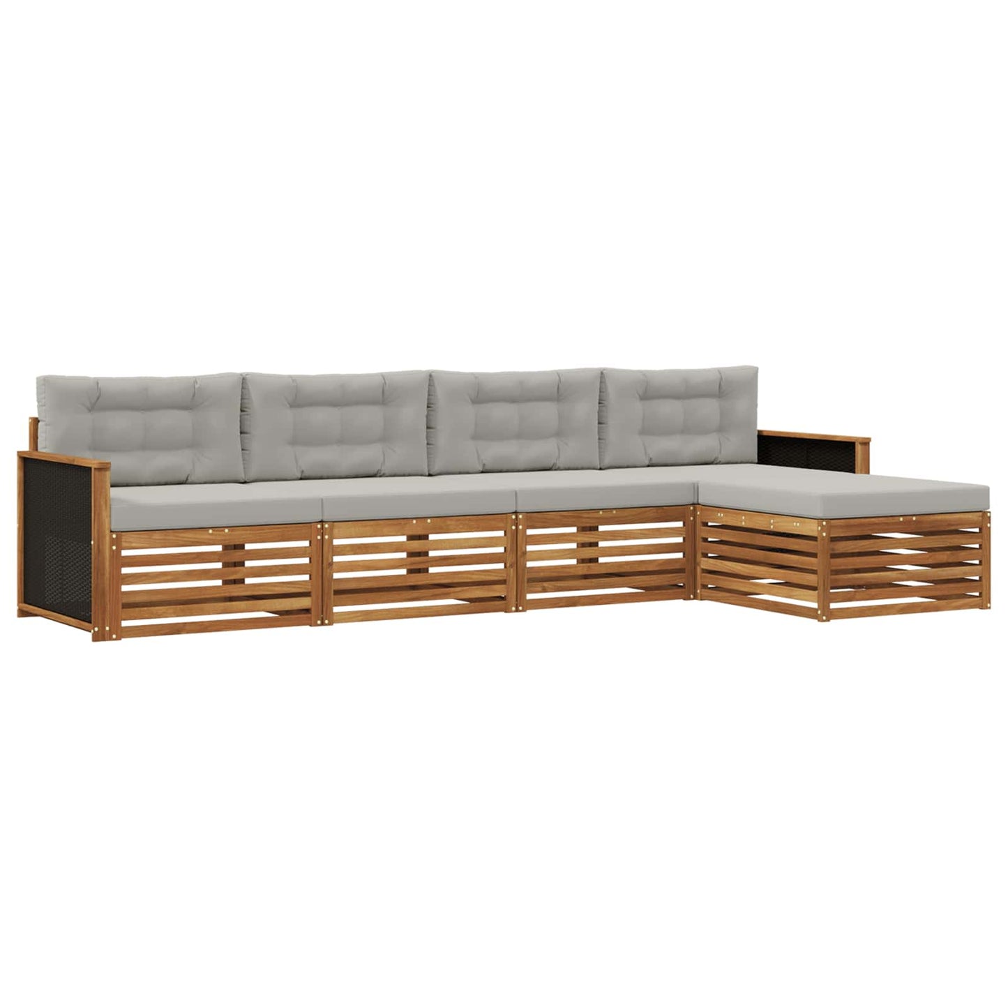 Outdoor-Sofagarnitur 5 pcs Natürlich und Hellgrau Polyester