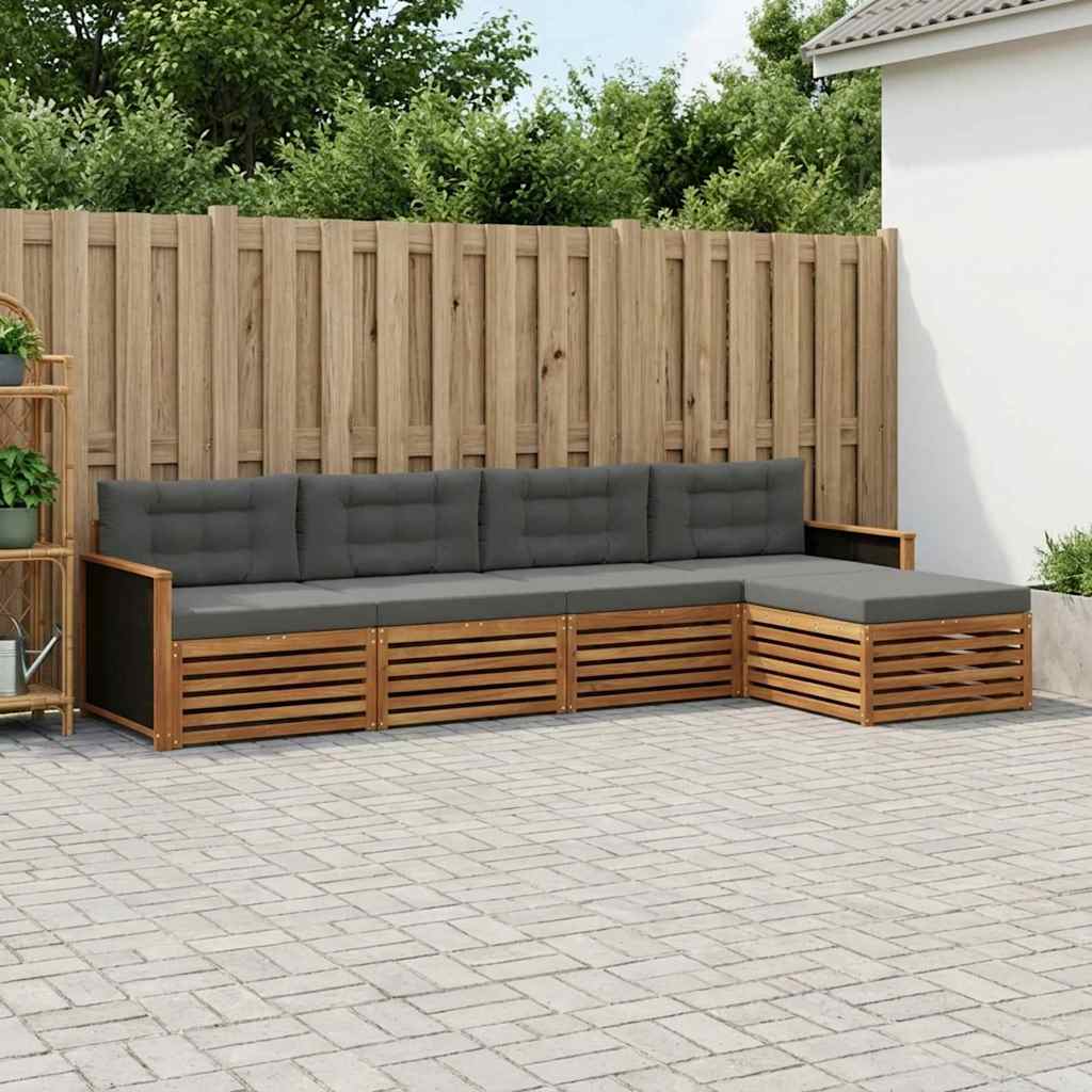 Outdoor-Sofagarnitur 5 pcs Natur und Anthrazit Polyester
