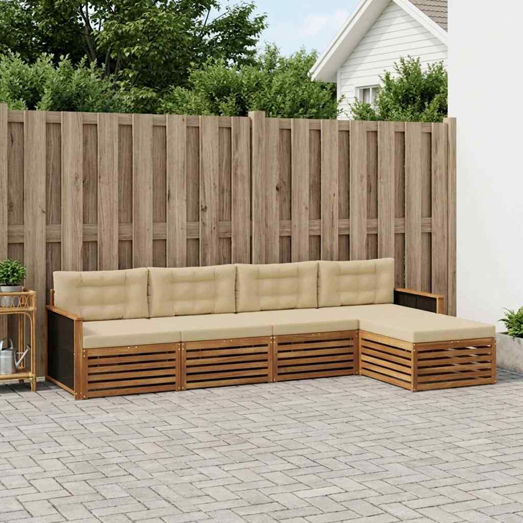 Outdoor-Sofagarnitur mit Kissen 5 pcs Natur und Beige Polyester
