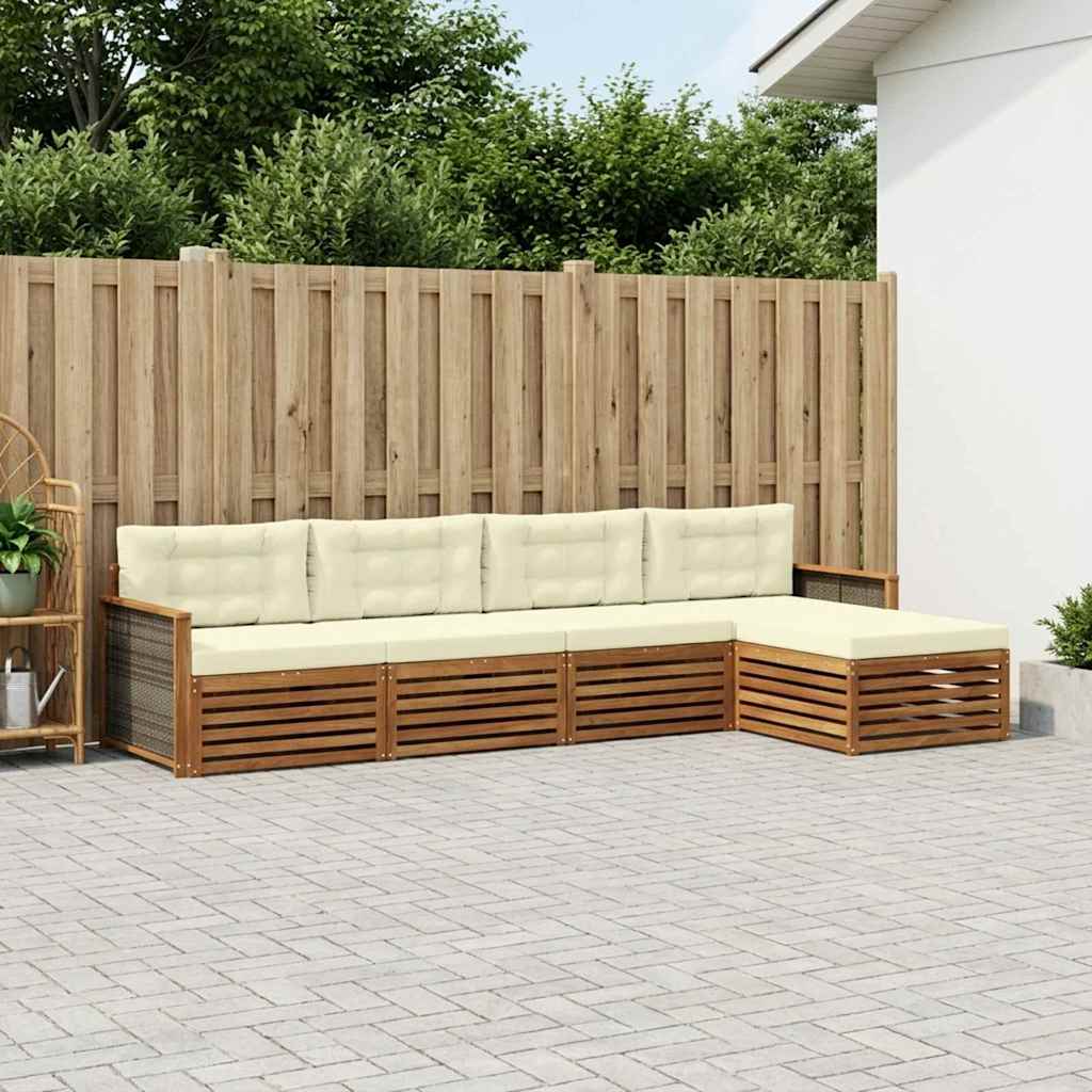 Outdoor-Sofagarnitur 5 stk. Natur und Creme