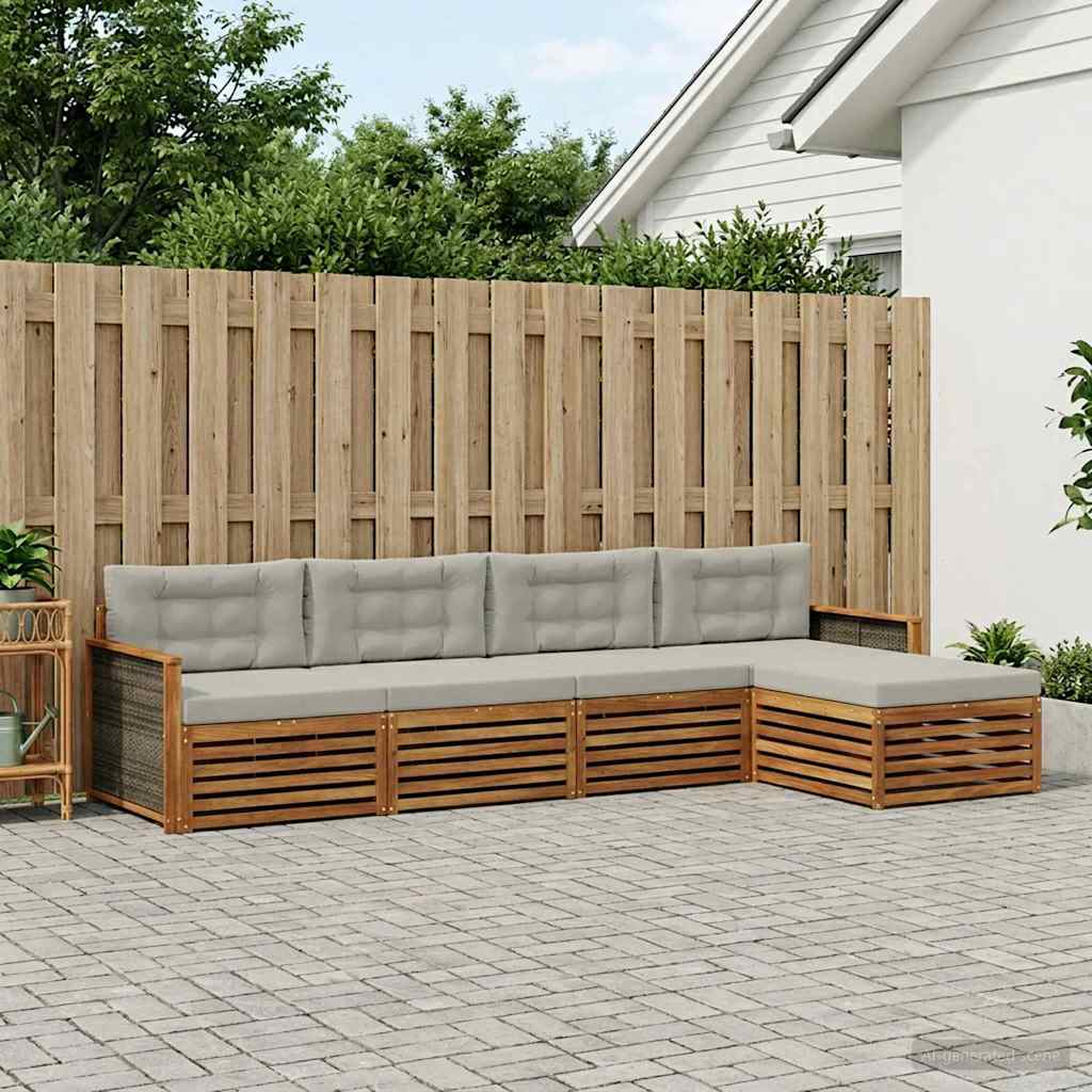 Outdoor-Sofagarnitur mit Kissen 5 pcs Natürlich und Hellgrau