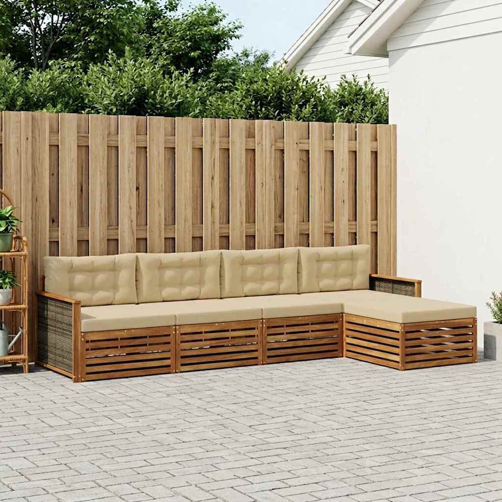 Outdoor-Sofagarnitur mit Kissen 5 pcs Natur und Beige