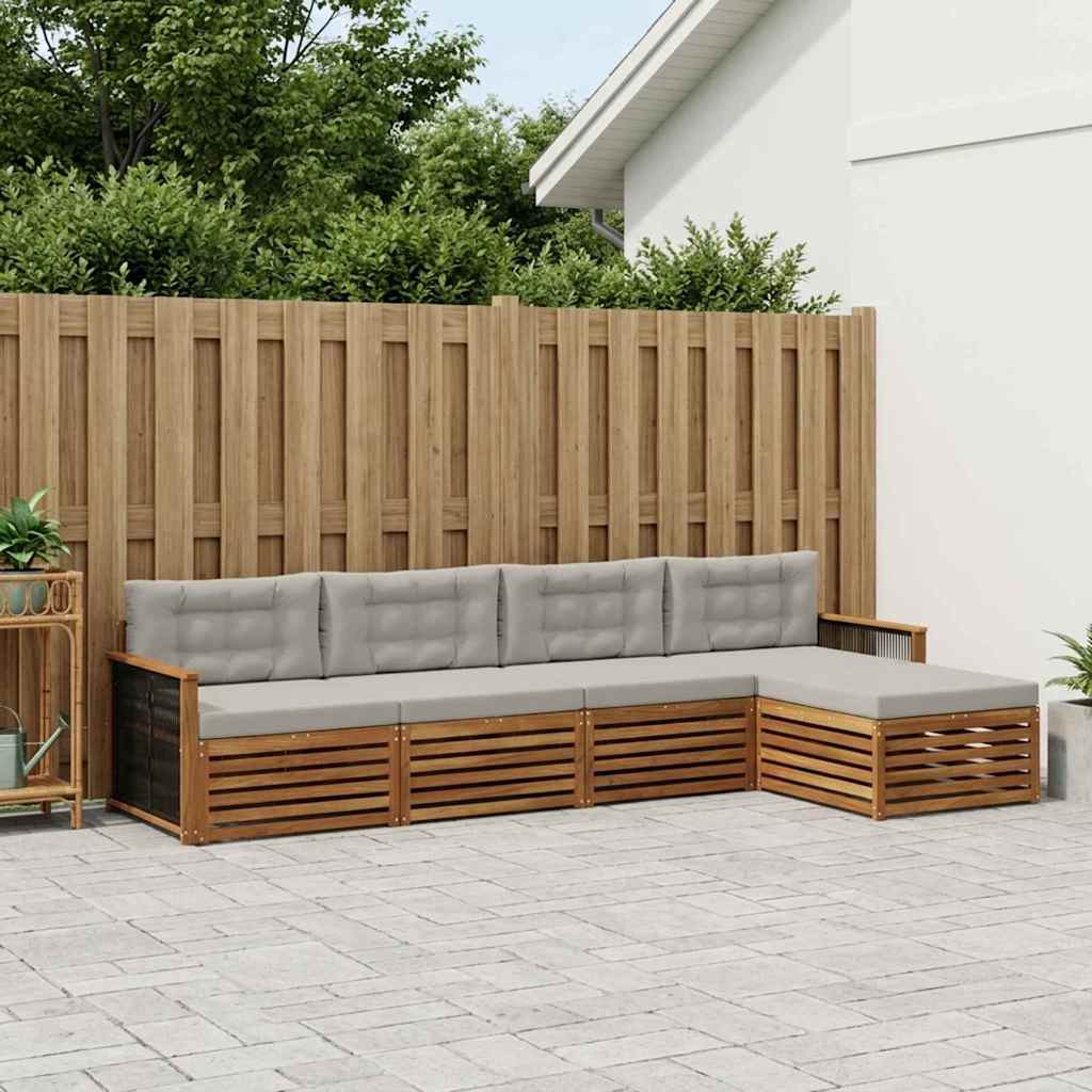 Outdoor-Sofagarnitur mit Kissen 5 pcs Natürlich und Hellgrau