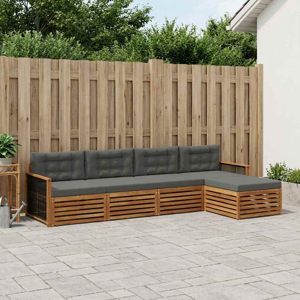 Outdoor-Sofagarnitur mit Kissen 5 pcs Natur und Anthrazit