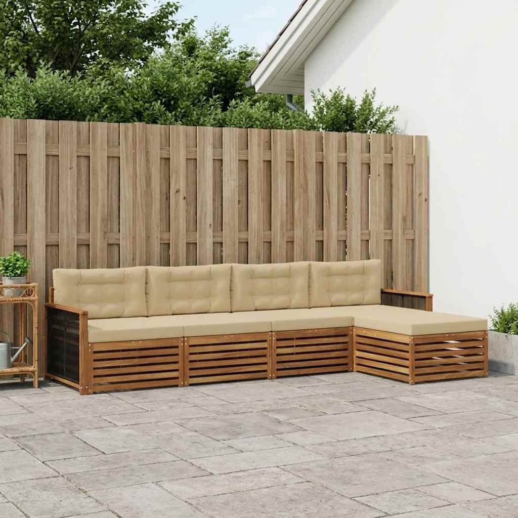 Outdoor-Sofagarnitur mit Kissen 5 pcs Natur und Beige