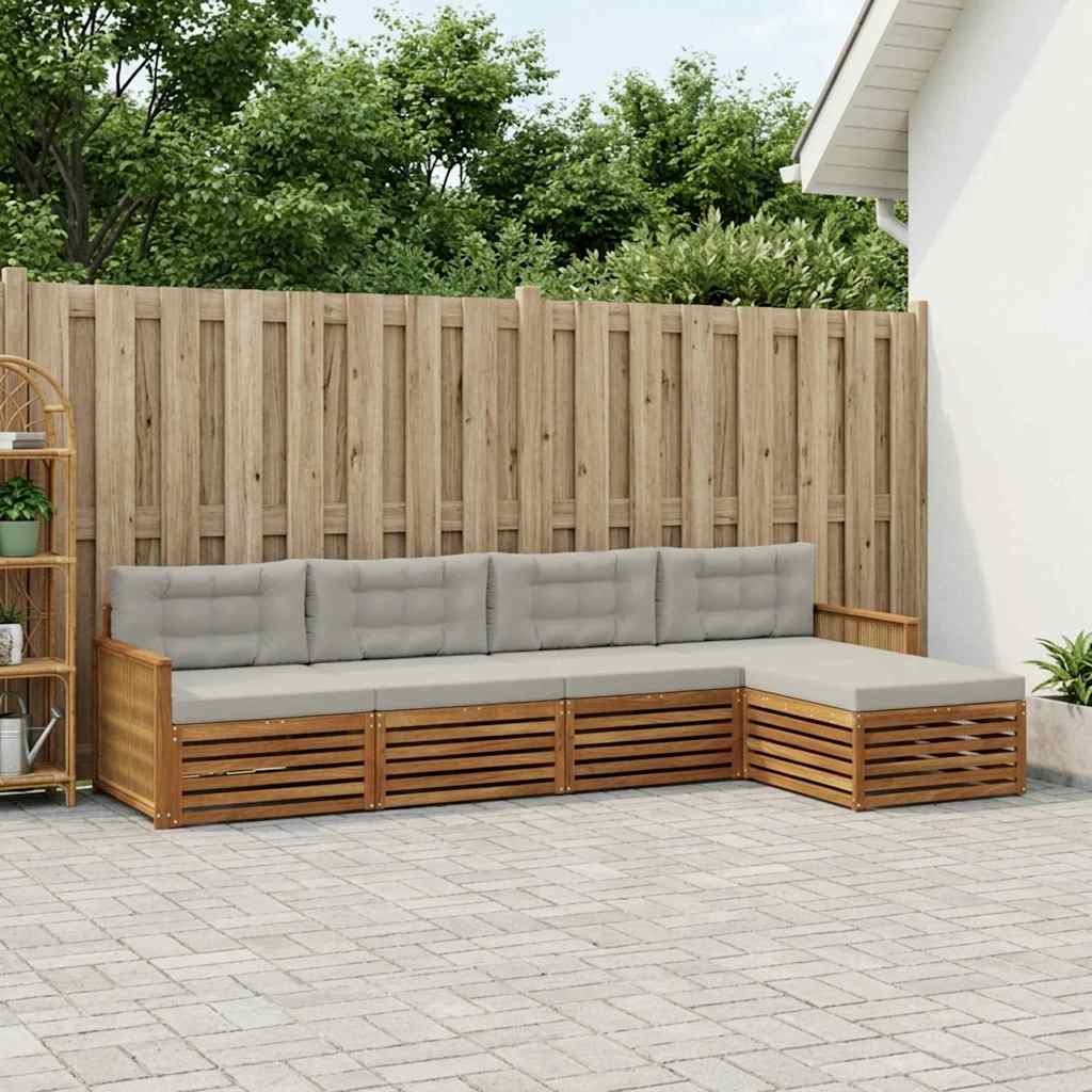 Outdoor-Sofagarnitur mit Kissen 5 pcs Natürlich und Hellgrau