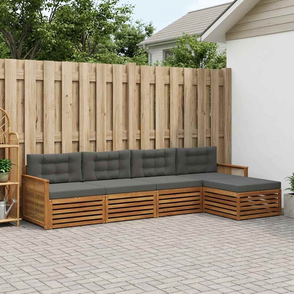 Outdoor-Sofagarnitur mit Kissen 5 pcs Natur und Anthrazit