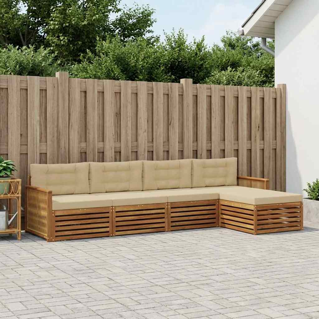 Outdoor-Sofagarnitur mit Kissen 5 pcs Natur und Beige