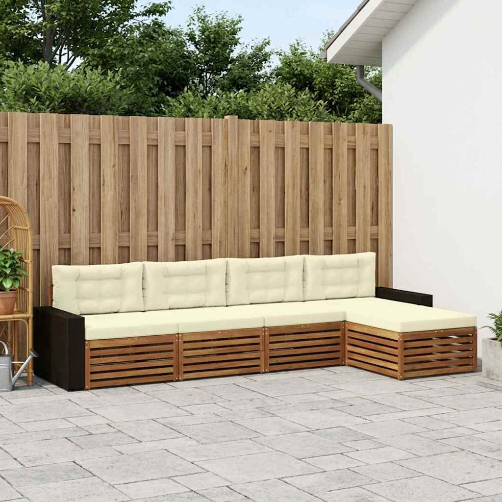 Outdoor-Sofagarnitur 5 stk. Natur und Creme Polyester