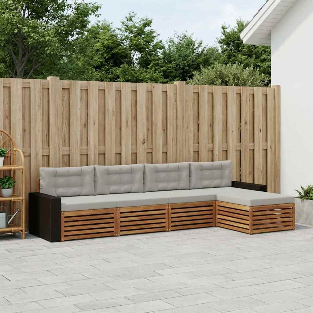 Outdoor-Sofagarnitur 5 pcs Natürlich und Hellgrau Polyester