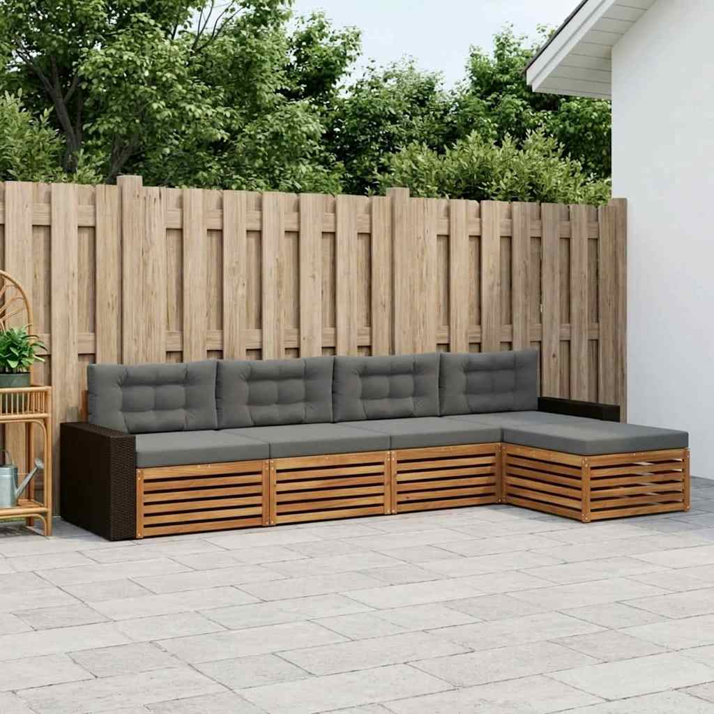 Outdoor-Sofagarnitur 5 pcs Natur und Anthrazit Polyester