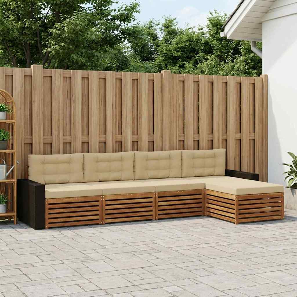 Outdoor-Sofagarnitur mit Kissen 5 pcs Natur und Beige Polyester