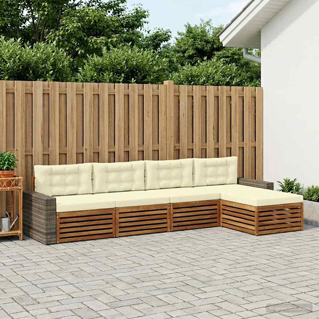 Outdoor-Sofagarnitur 5 stk. Natur und Creme Polyester