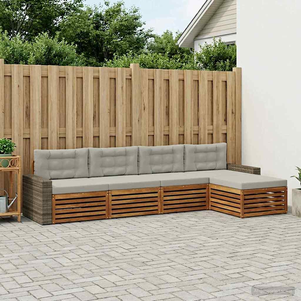 Outdoor-Sofagarnitur 5 pcs Natürlich und Hellgrau Polyester