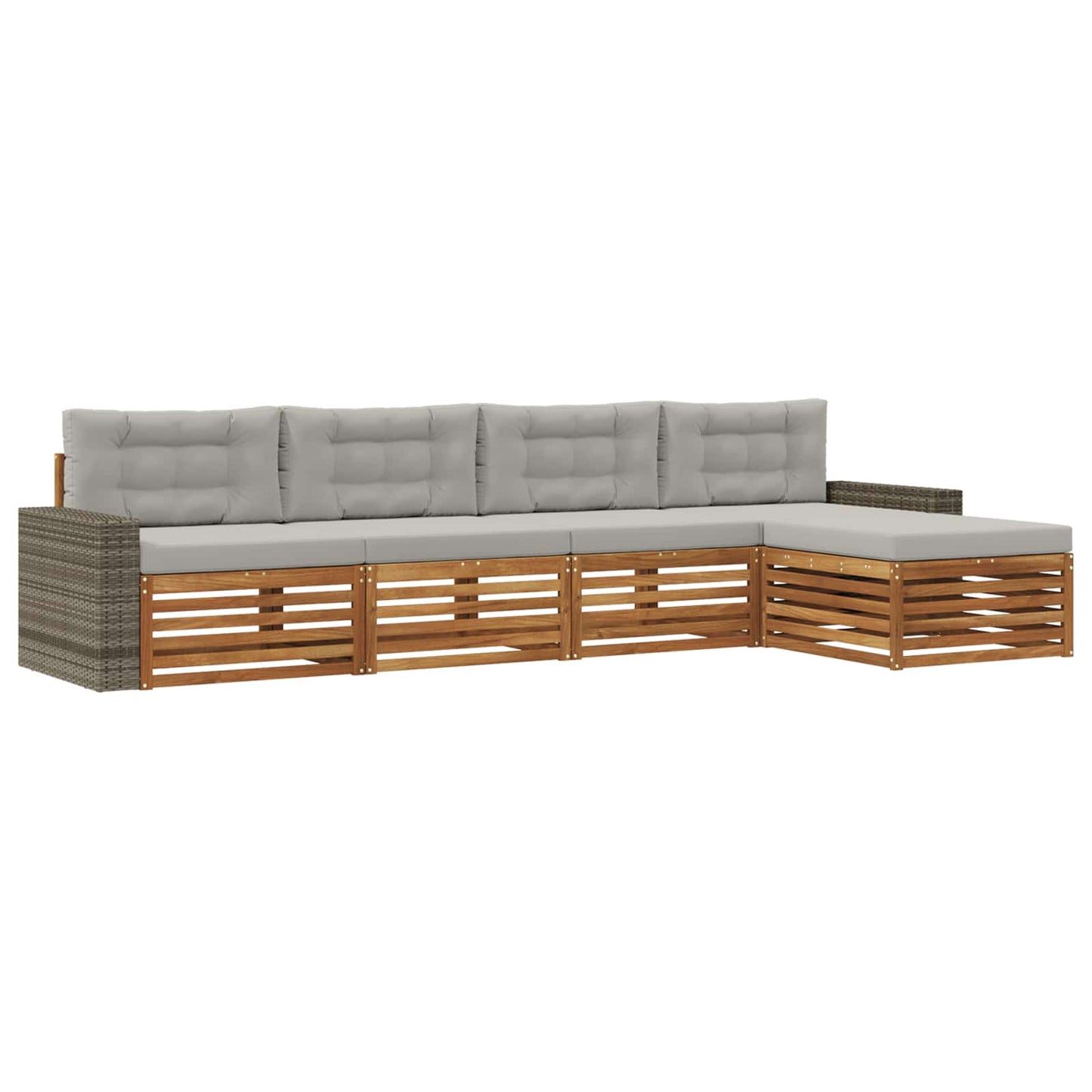 Outdoor-Sofagarnitur 5 pcs Natürlich und Hellgrau Polyester