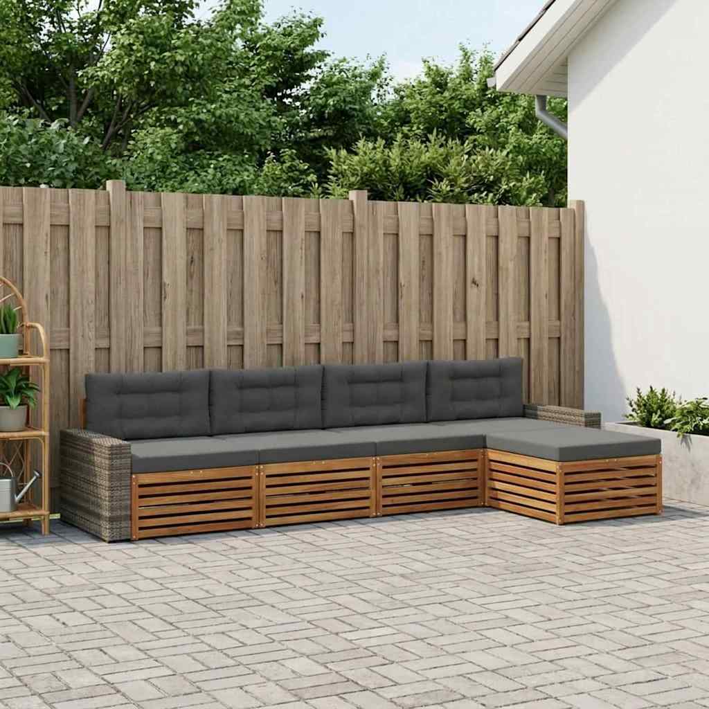 Outdoor-Sofagarnitur 5 pcs Natur und Anthrazit Polyester