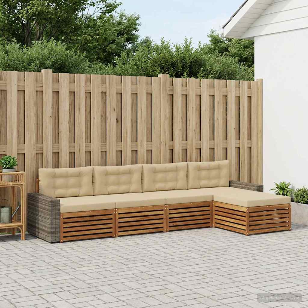 Outdoor-Sofagarnitur mit Kissen 5 pcs Natur und Beige Polyester