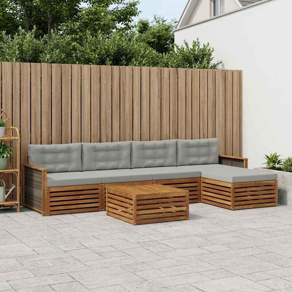 Outdoor-Sofagarnitur mit Kissen 6 pcs Natürlich und Hellgrau